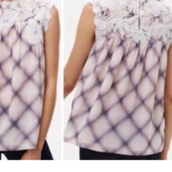 The LOFT Plaid Lacy Mockneck Top - Picture 8 of 9